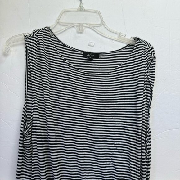 Jacob Vintage Side Zip Slit Ruched Dress Stripe Sheath Drapey Lightweight Crew L - Picture 9 of 15